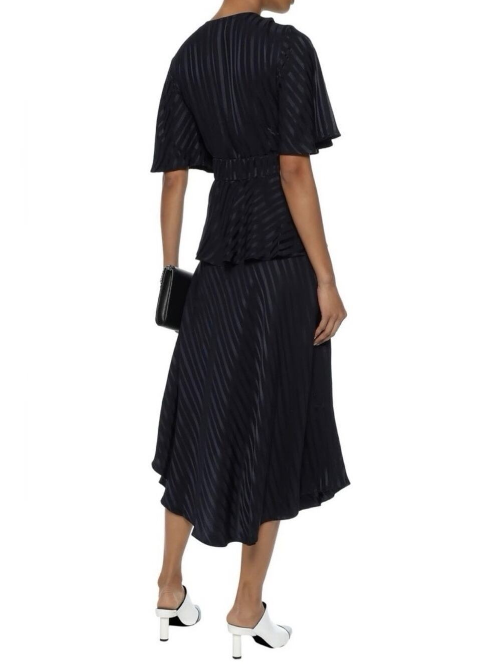 A.L.C. Twist-Front Midi Dress Avi Navy Striped Silk Size 4 Short Sleeve